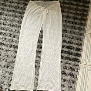 White all sheer beach cover pants slip on tie medium